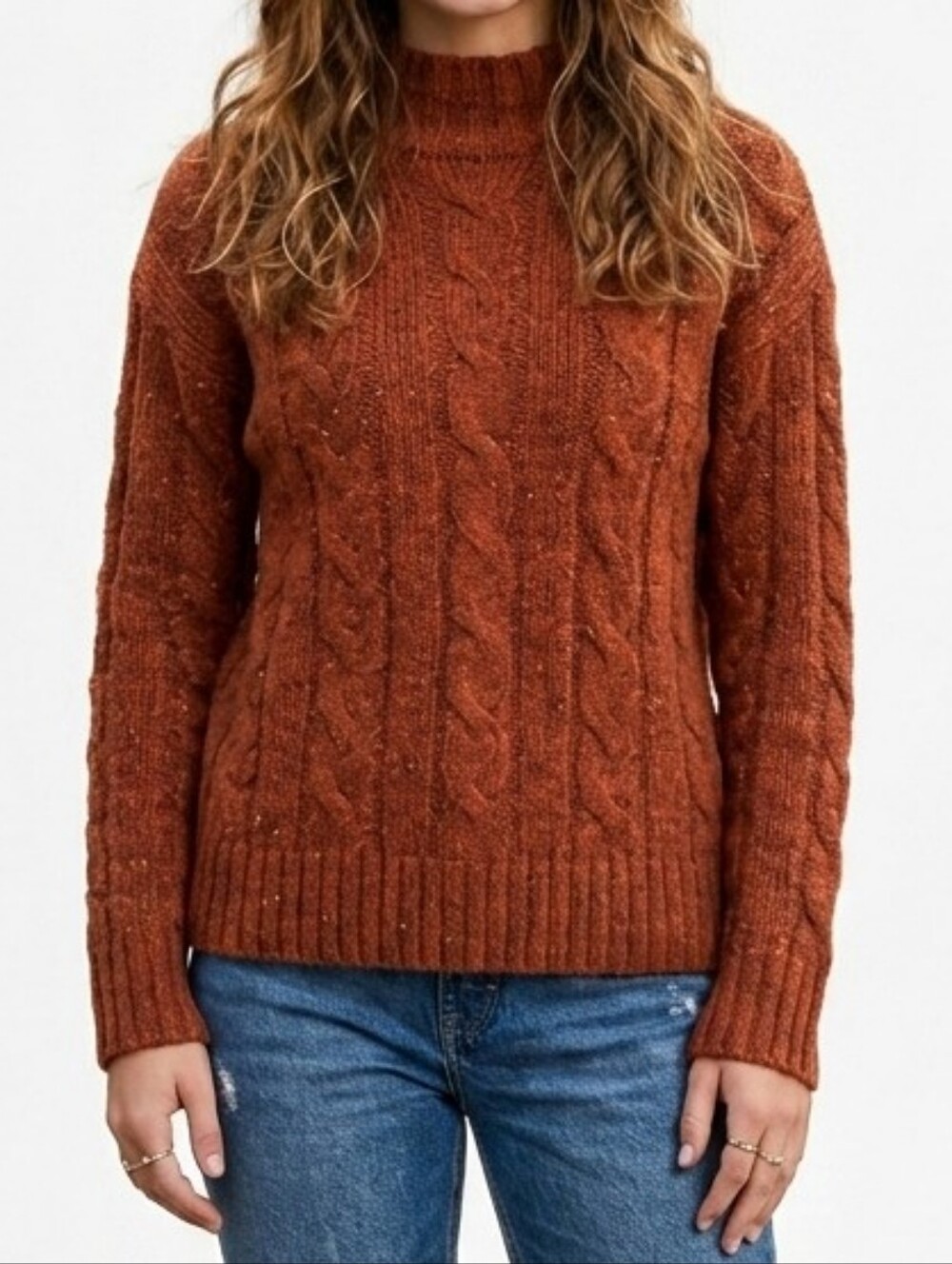 American Eagle Donegal Cable Knit Sweater Rust Colored Women's Size Medium